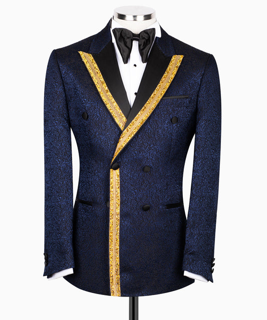 Embroidered navy blue tuxedo