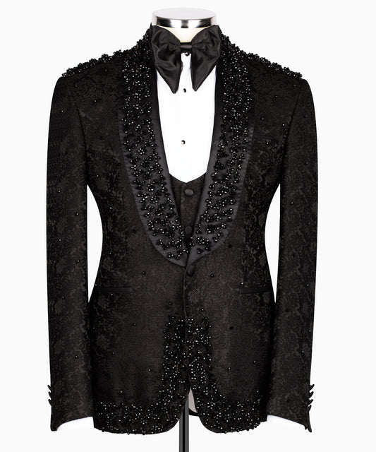 Rhinestone Embroidered Black Tuxedo