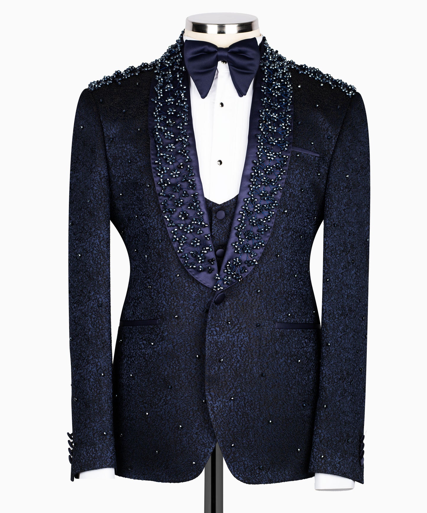 Stone embroidered navy blue tuxedo