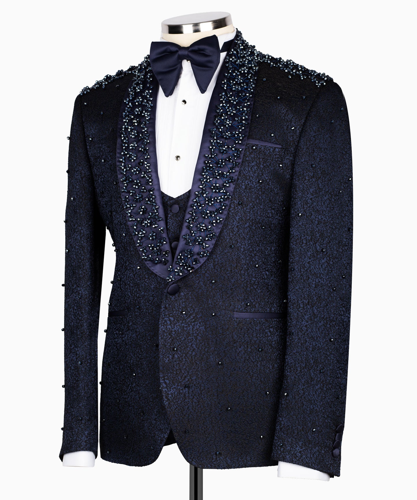 Stone embroidered navy blue tuxedo