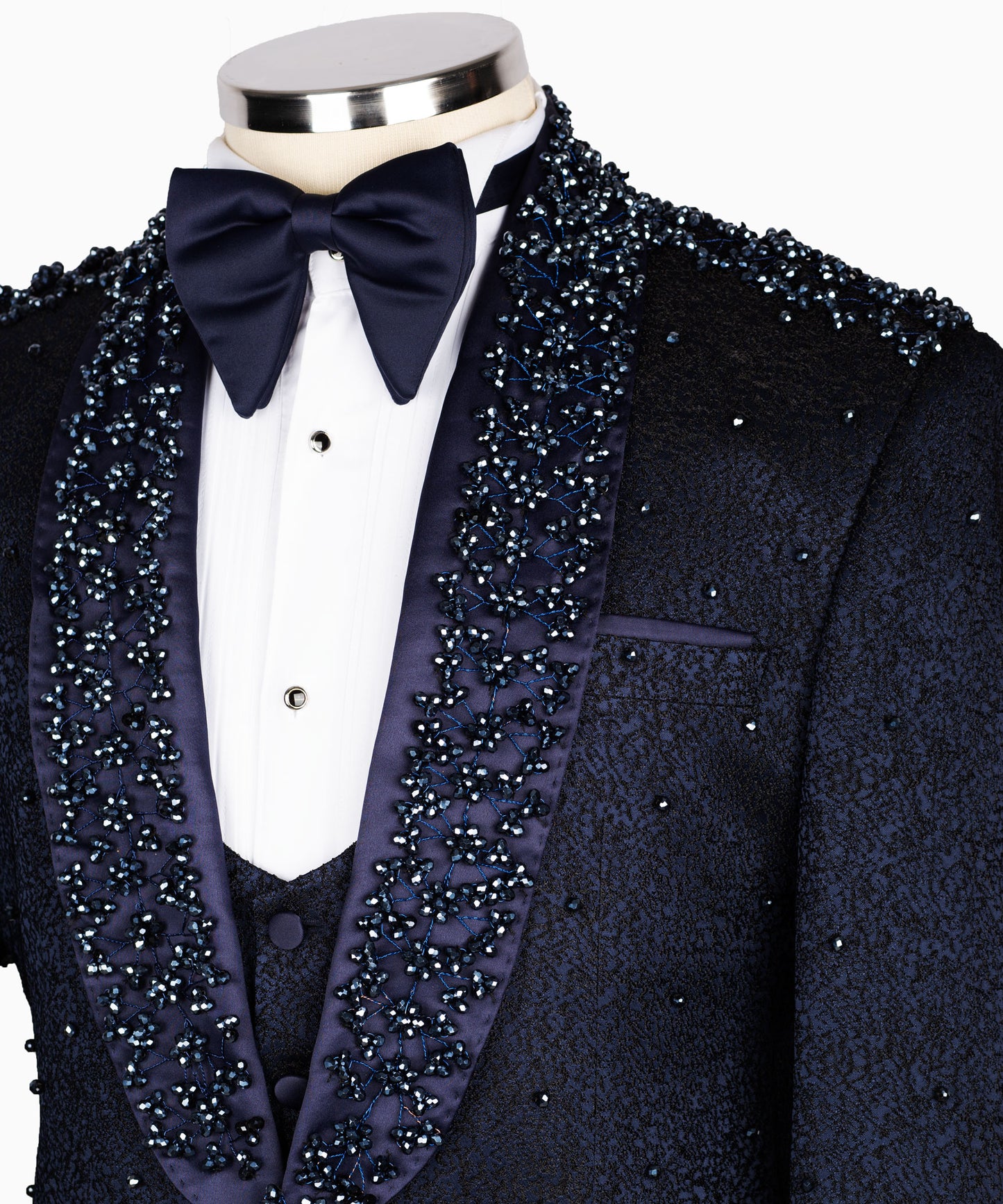 Stone embroidered navy blue tuxedo