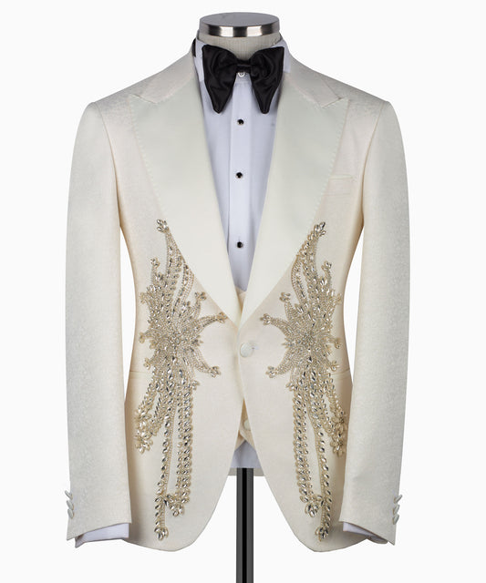 Rhinestone Embroidered White Collar Tuxedo