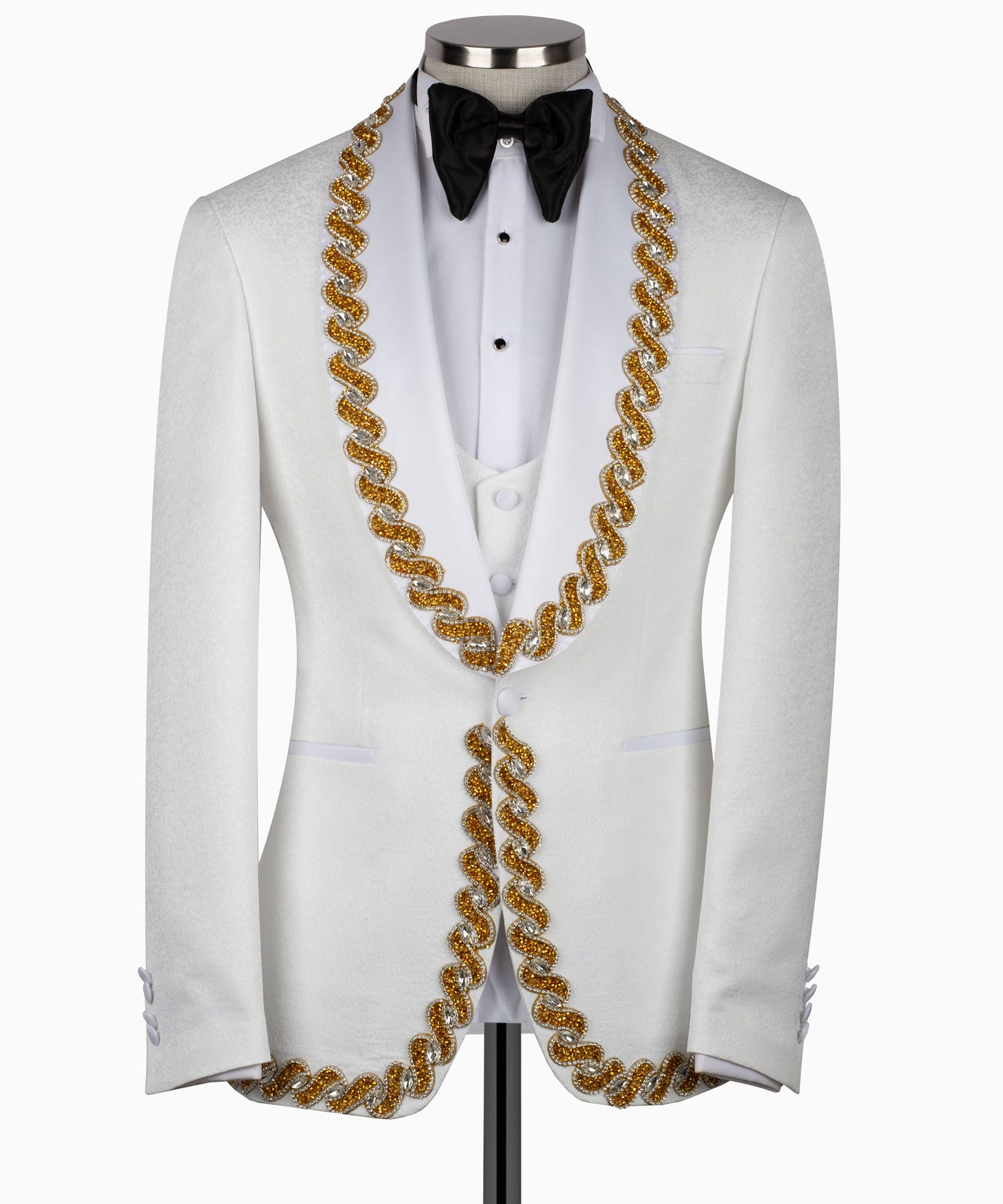 Gold Rhinestone Embroidered White Tuxedo