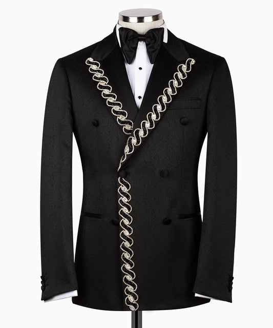 Rhinestone Embroidered Black Tuxedo