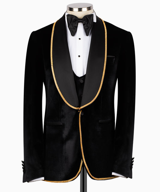 Gold Rhinestone Embroidered Velvet Tuxedo