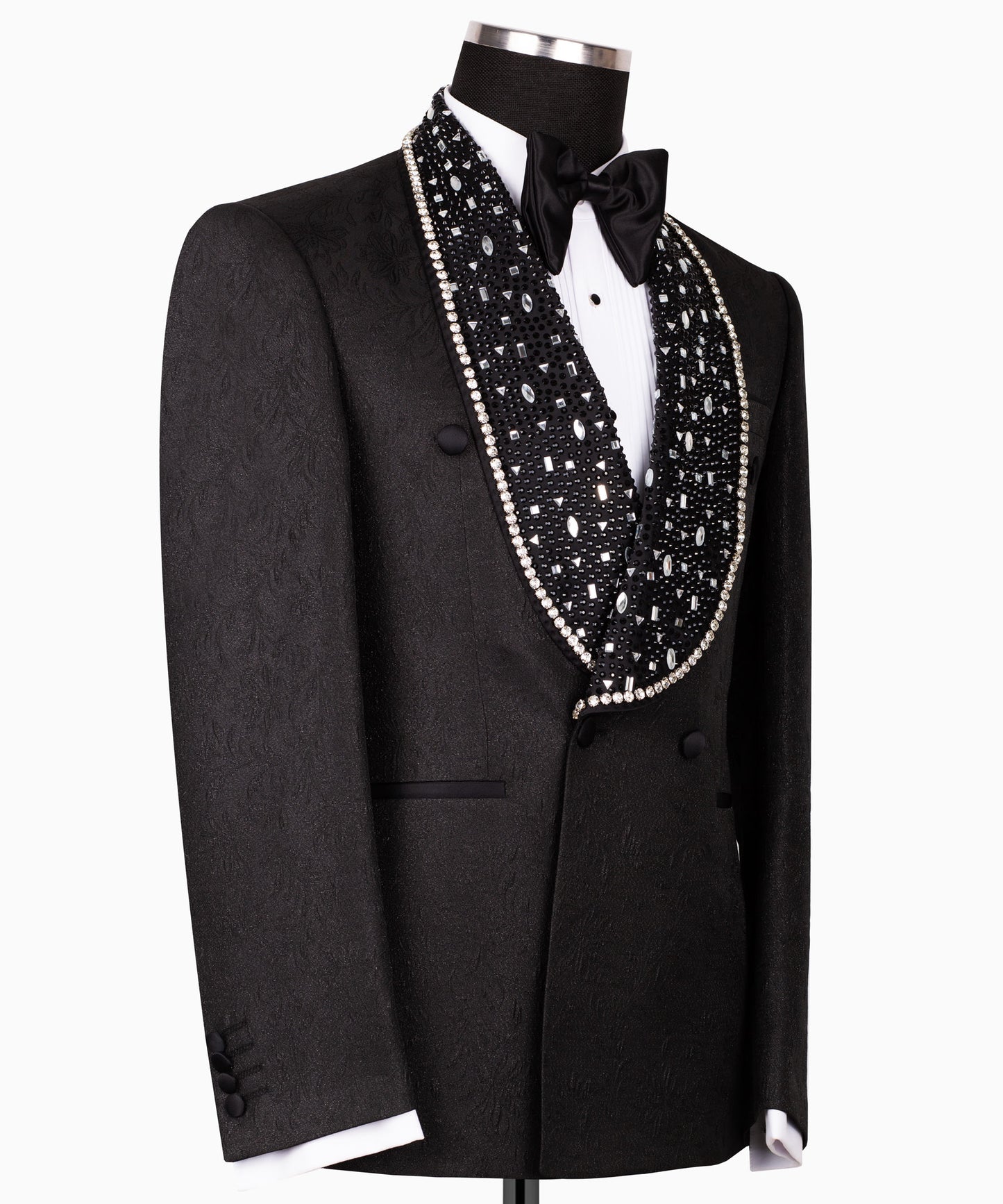 Rhinestone Embroidered Belt Black Tuxedo