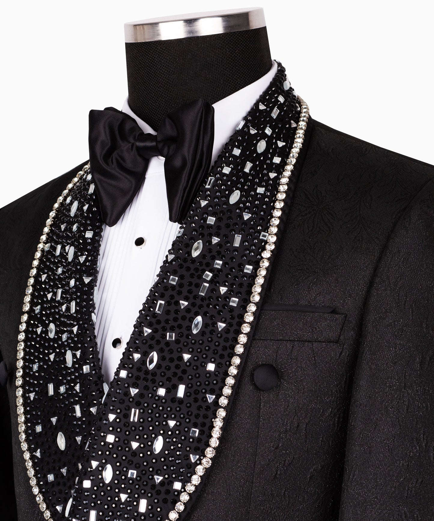 Rhinestone Embroidered Belt Black Tuxedo