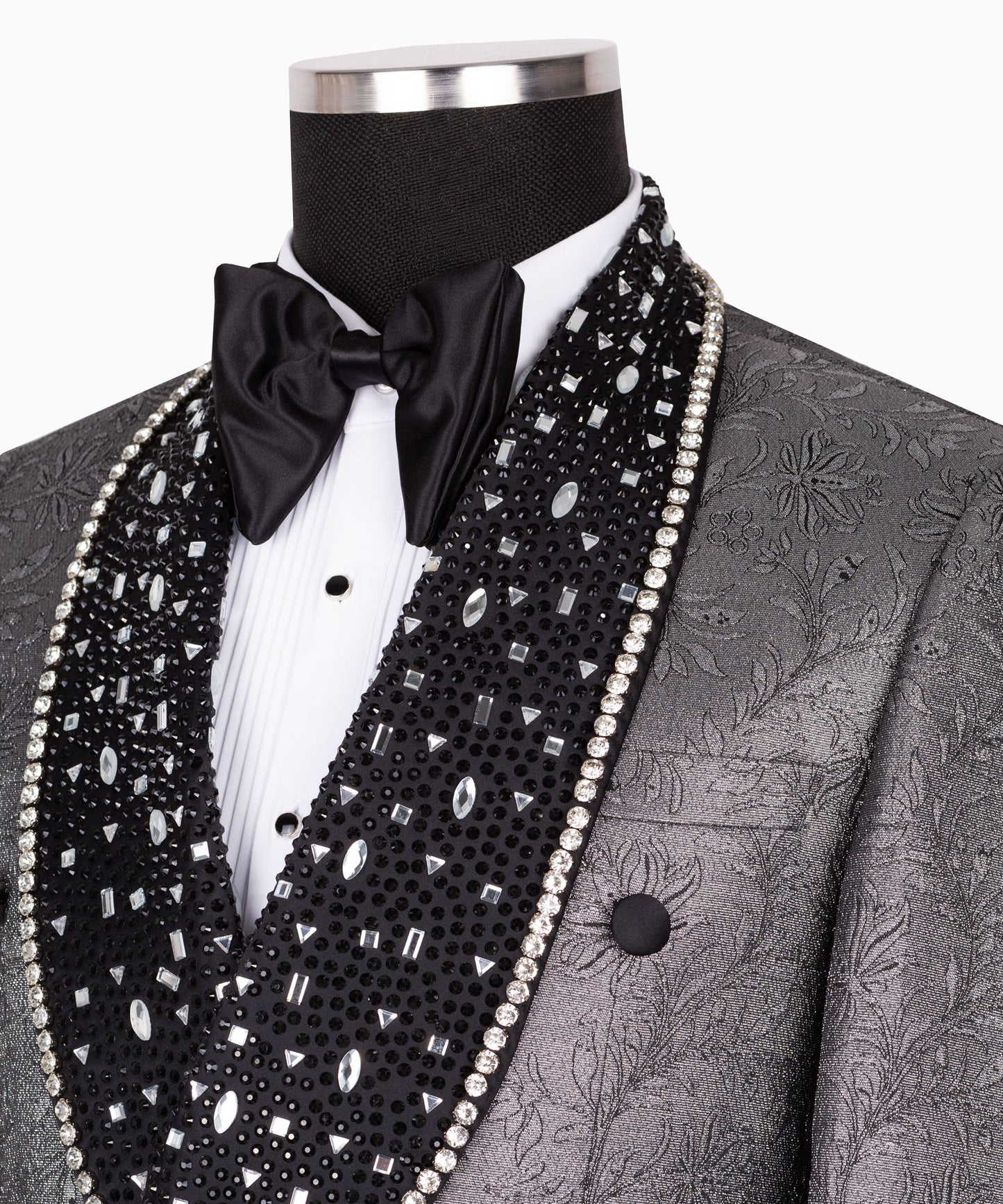 Rhinestone Embroidered Belt Gray Tuxedo