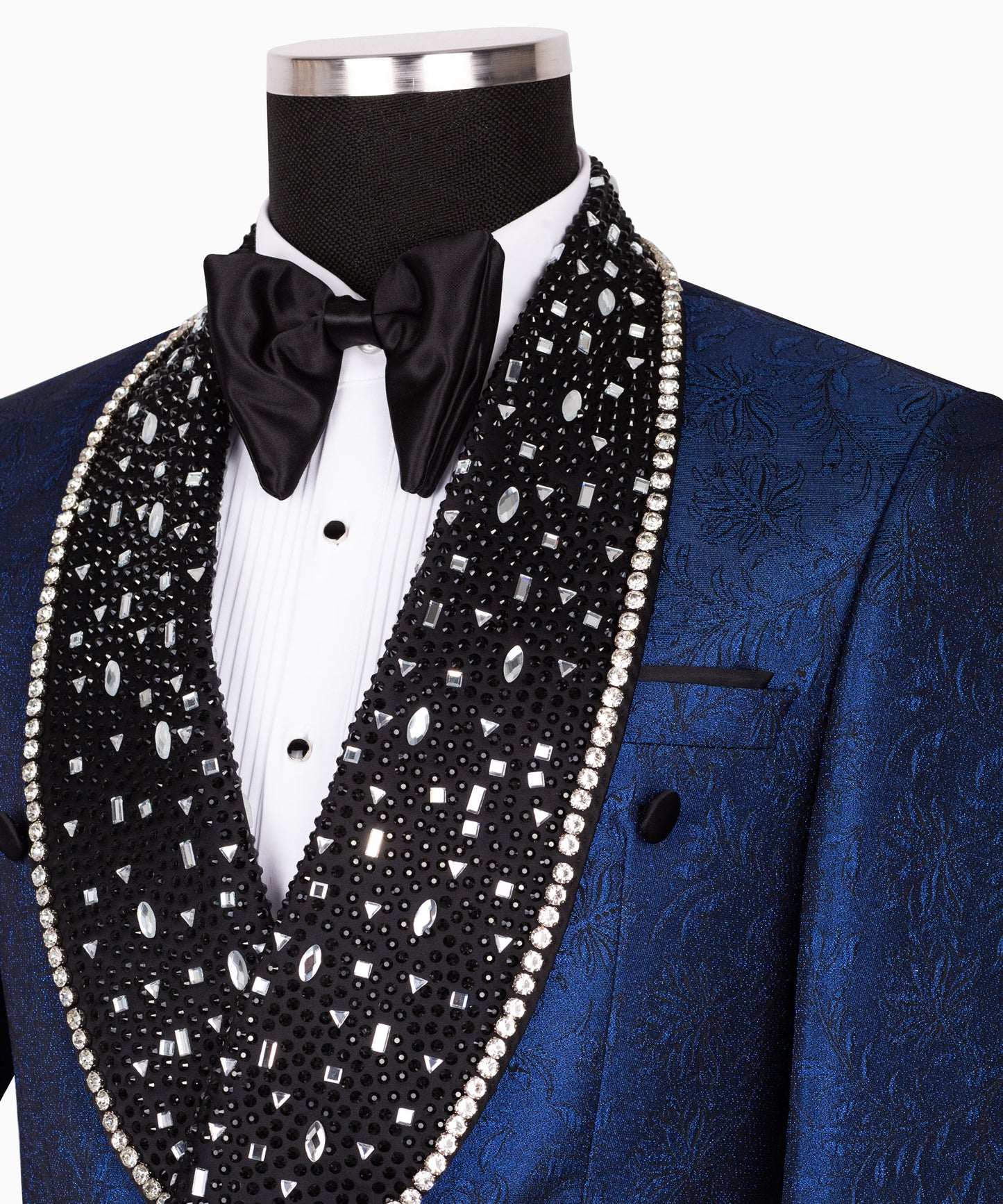 Rhinestone Embroidered Belt Blue Tuxedo