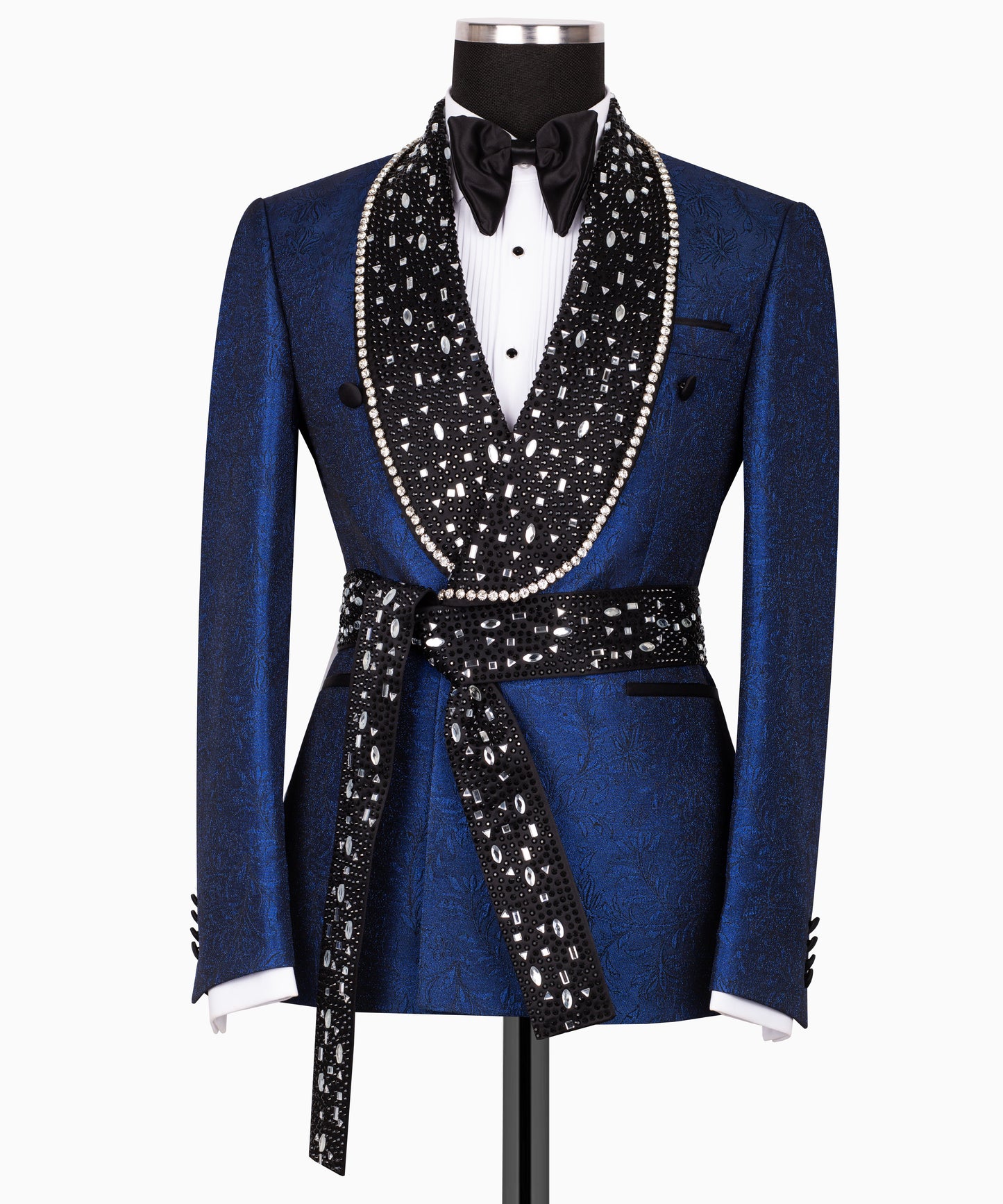 Rhinestone Embroidered Belt Blue Tuxedo