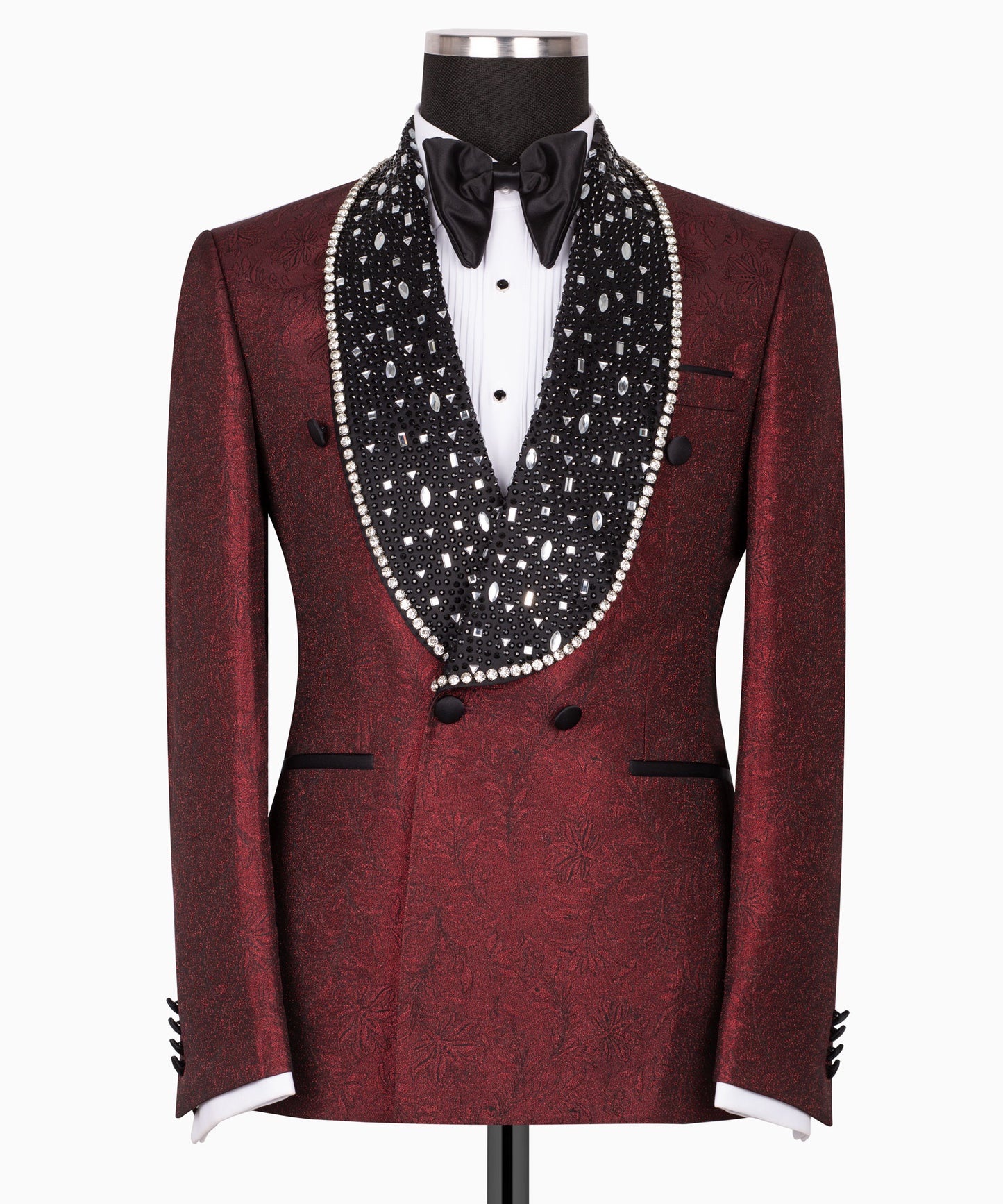 Rhinestone Embroidered Belt Burgundy Tuxedo