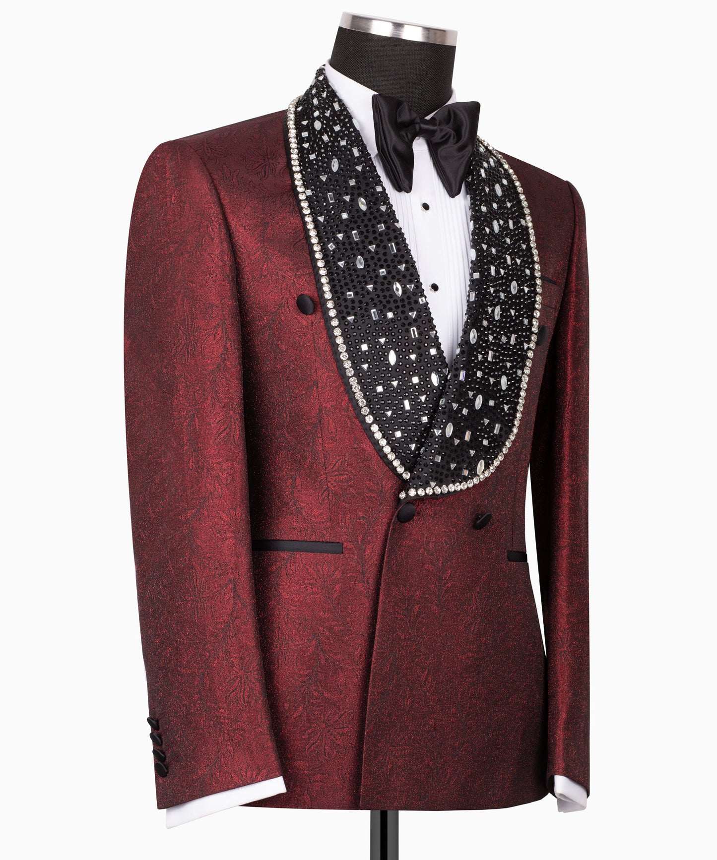 Rhinestone Embroidered Belt Burgundy Tuxedo