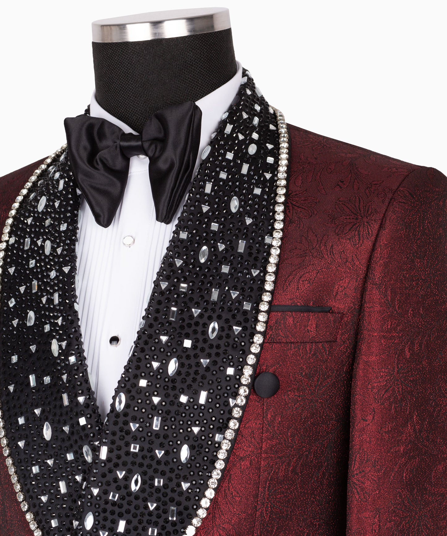 Rhinestone Embroidered Belt Burgundy Tuxedo