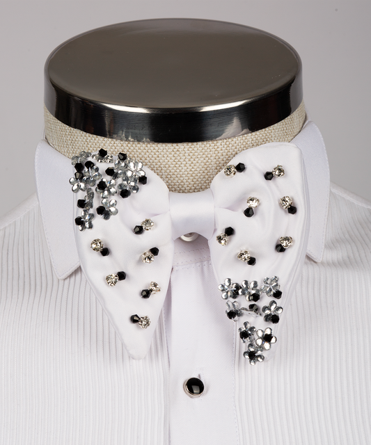 Embroidered white bowtie