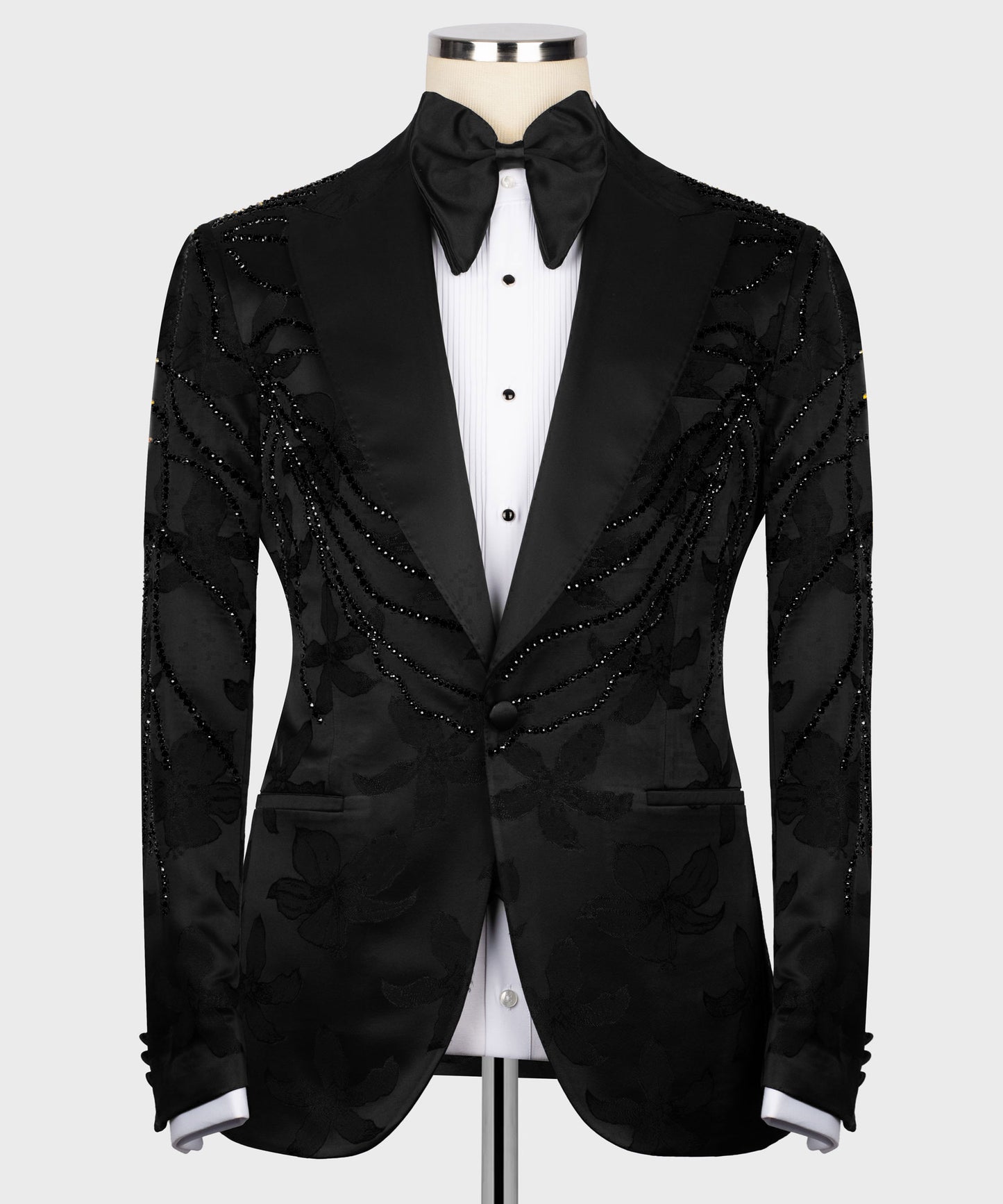 Embroidered Tuxedo on Patterned Fabric