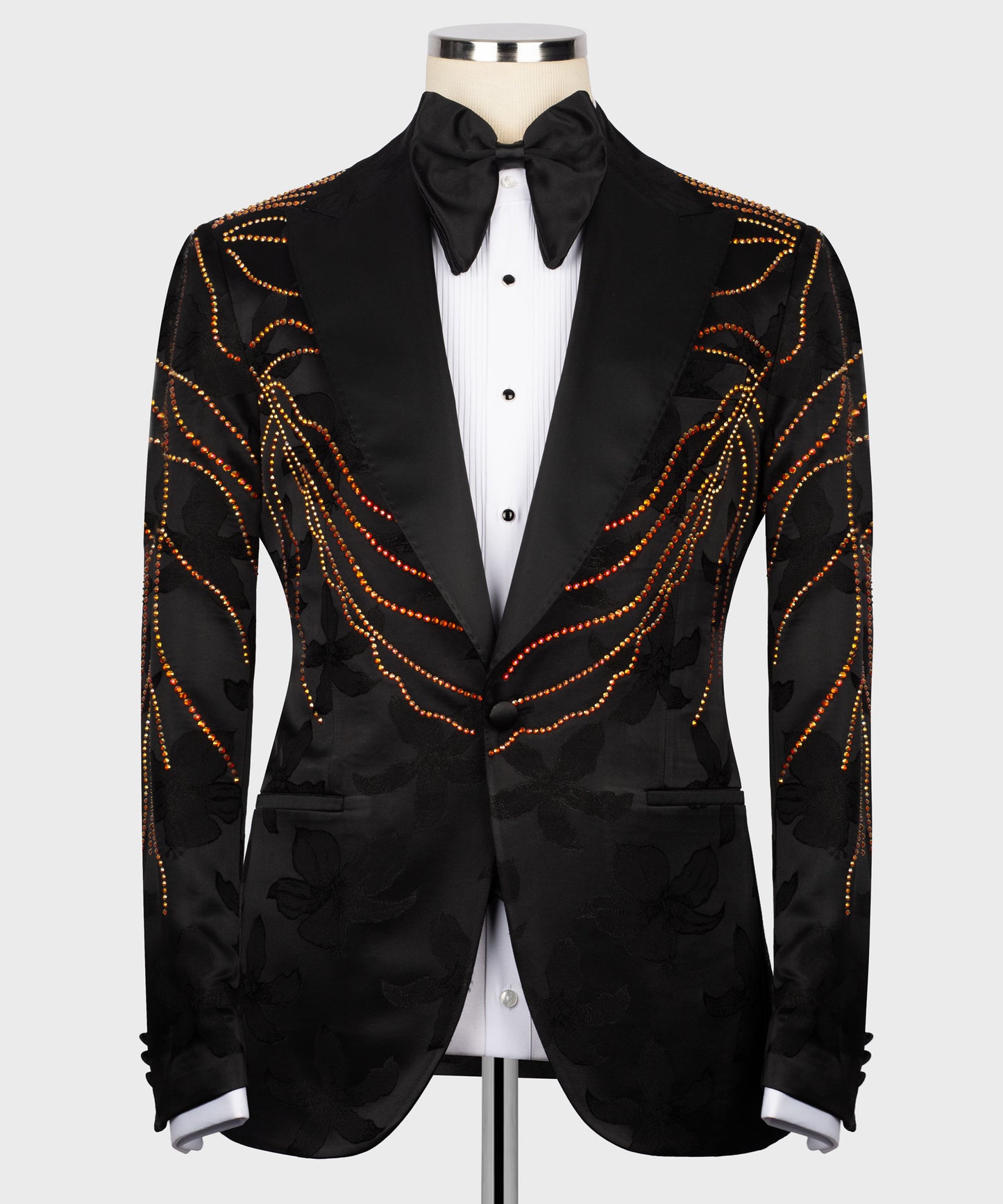 Embroidered Tuxedo on Patterned Fabric