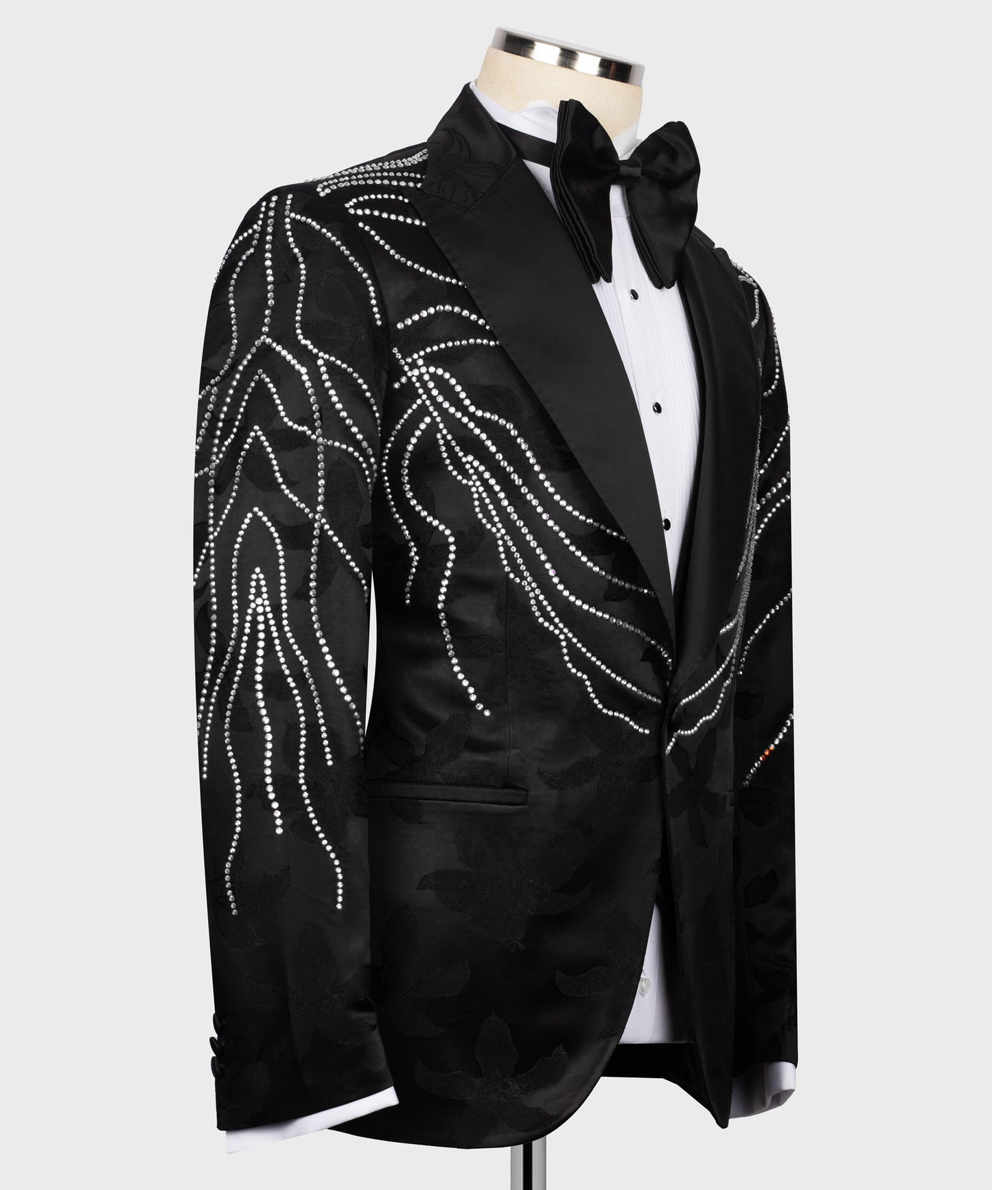Embroidered Tuxedo on Patterned Fabric