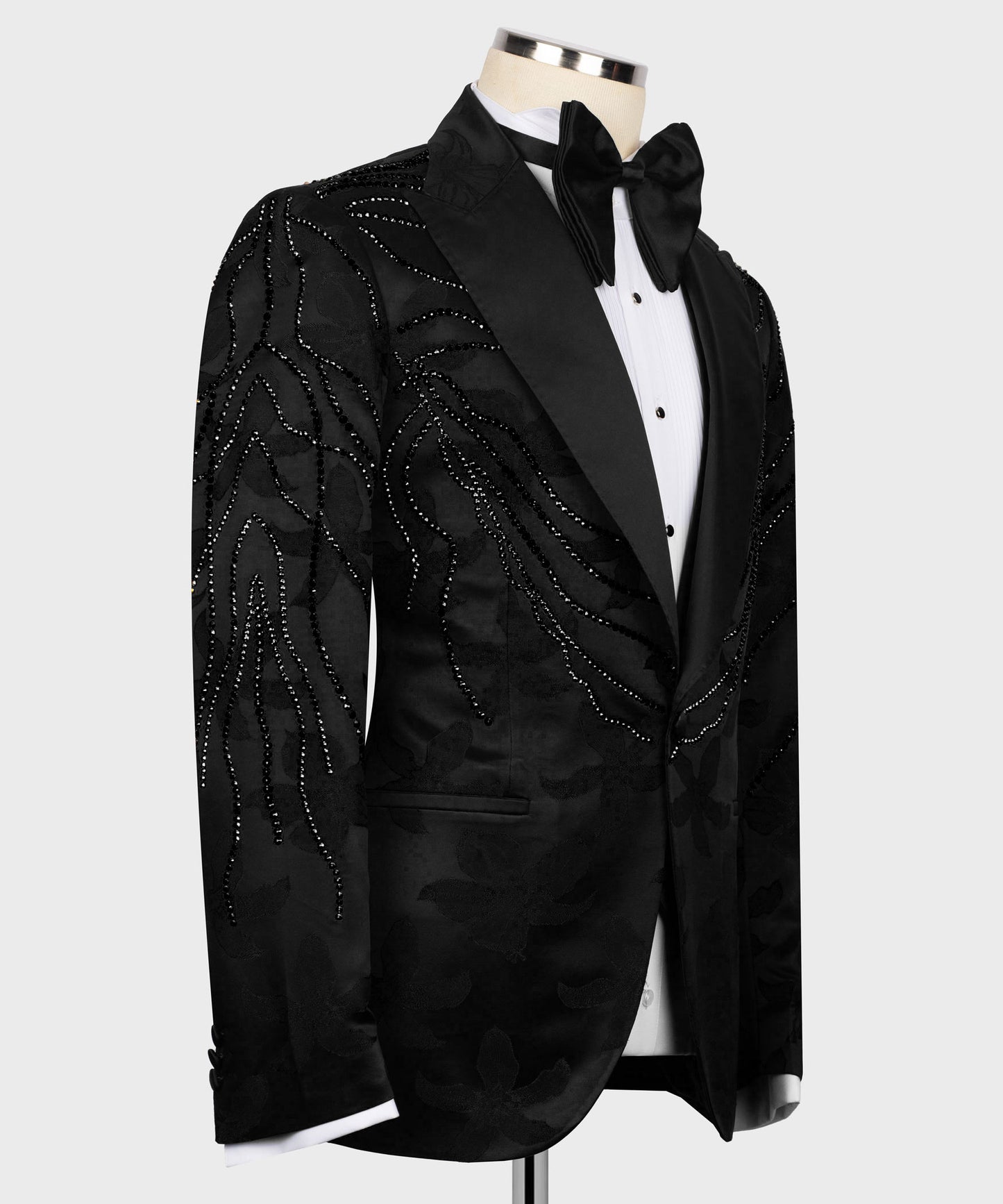 Embroidered Tuxedo on Patterned Fabric