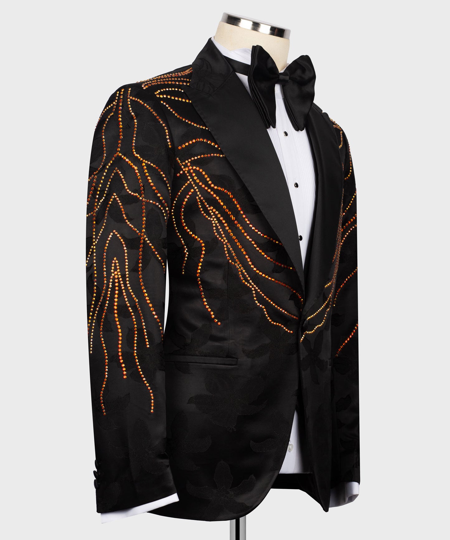 Embroidered Tuxedo on Patterned Fabric