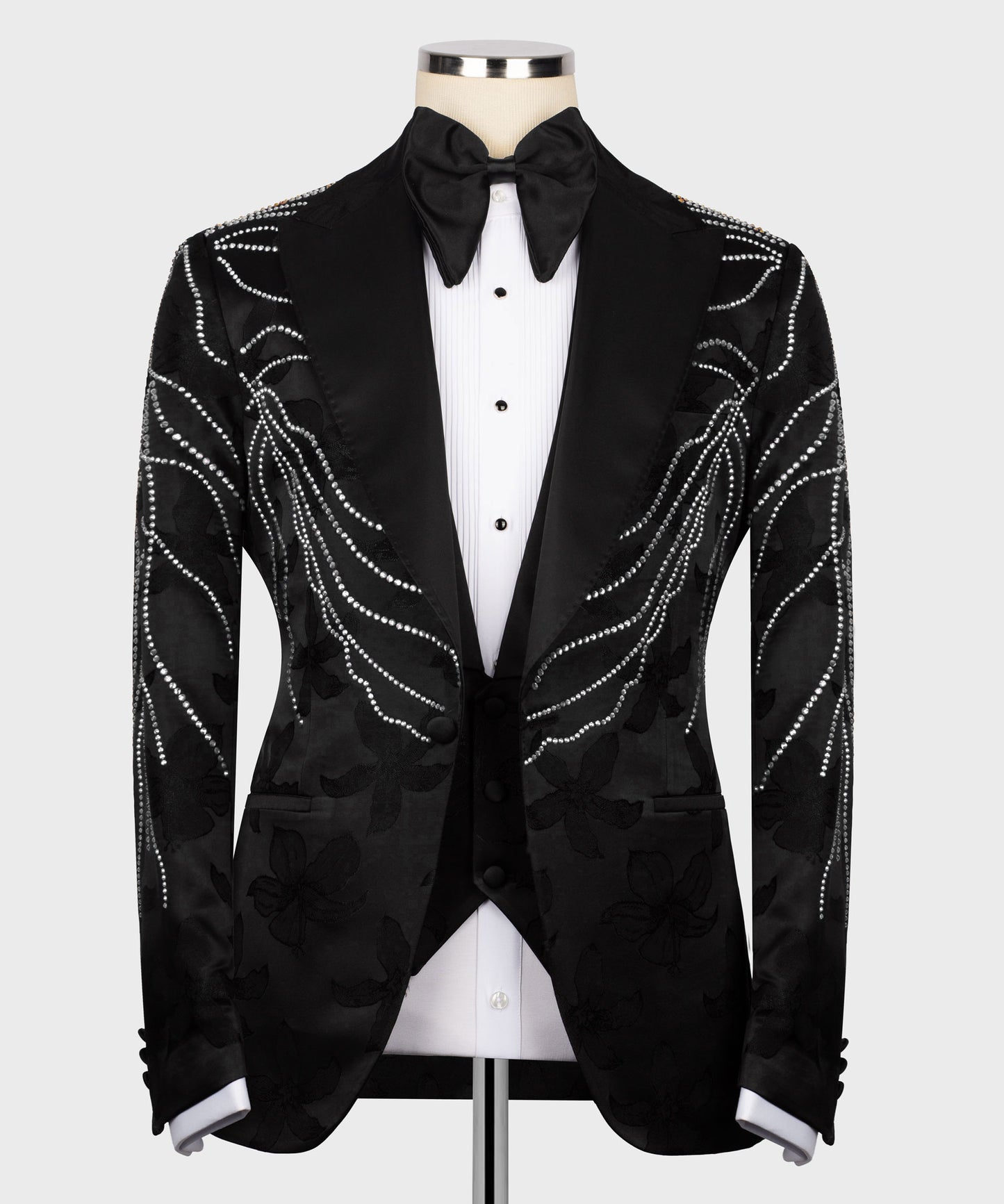 Embroidered Tuxedo on Patterned Fabric