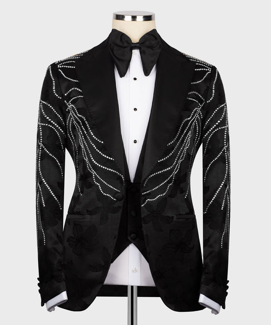 Embroidered Tuxedo on Patterned Fabric