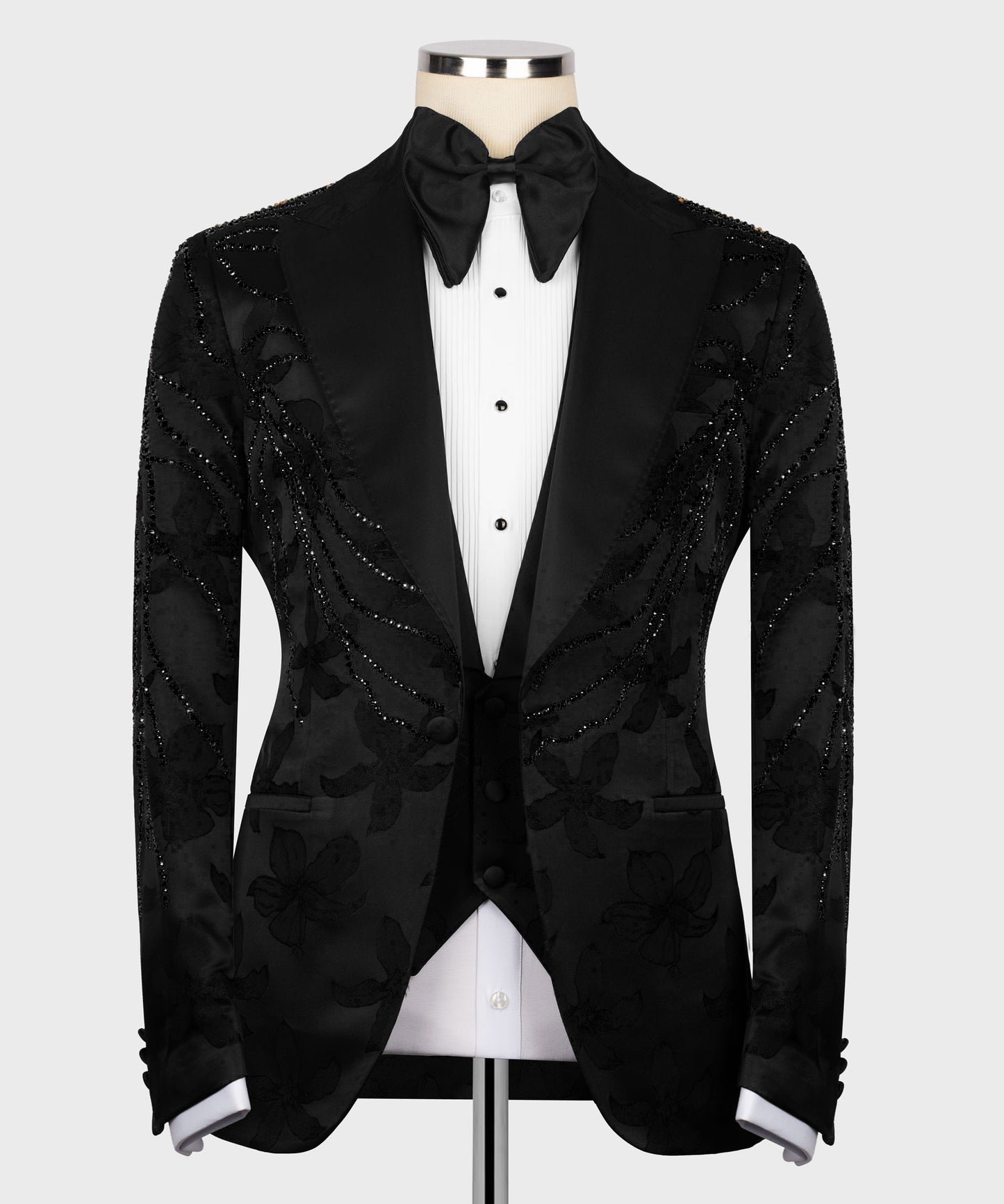 Embroidered Tuxedo on Patterned Fabric