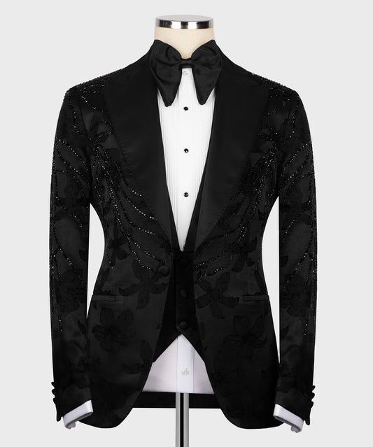Embroidered Tuxedo on Patterned Fabric