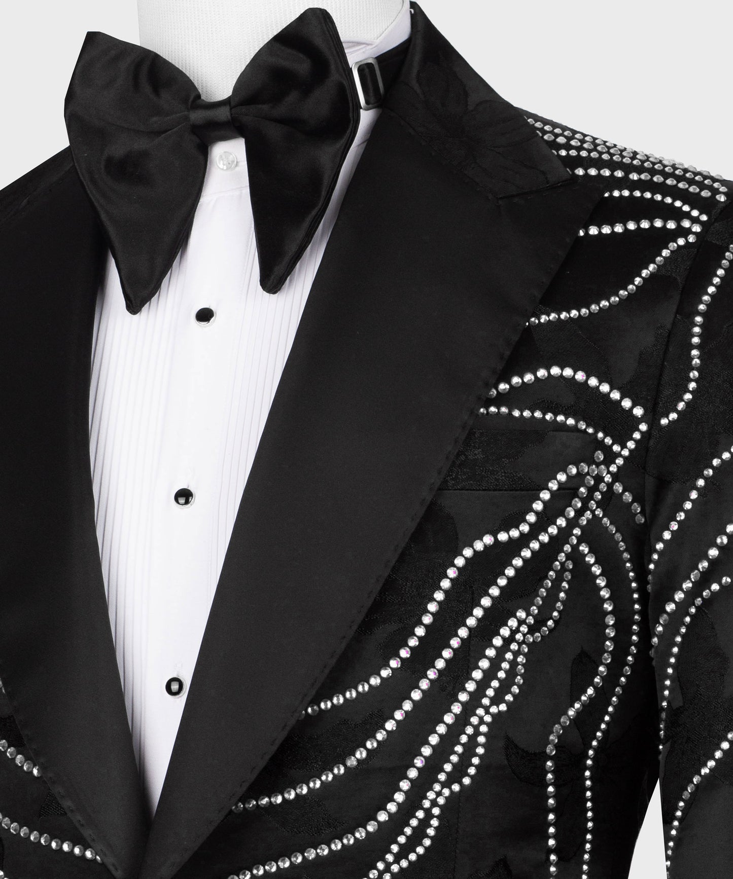 Embroidered Tuxedo on Patterned Fabric