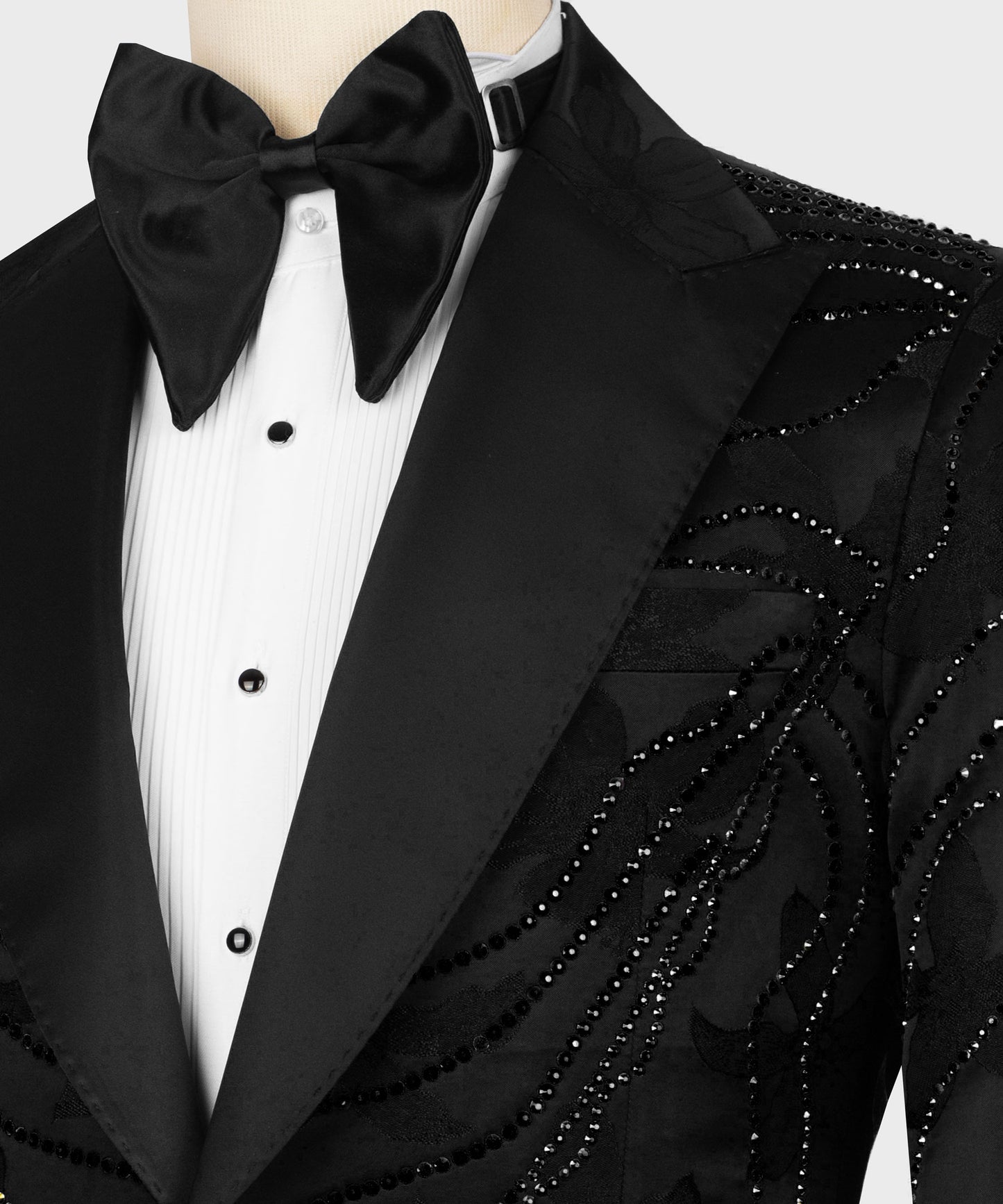 Embroidered Tuxedo on Patterned Fabric