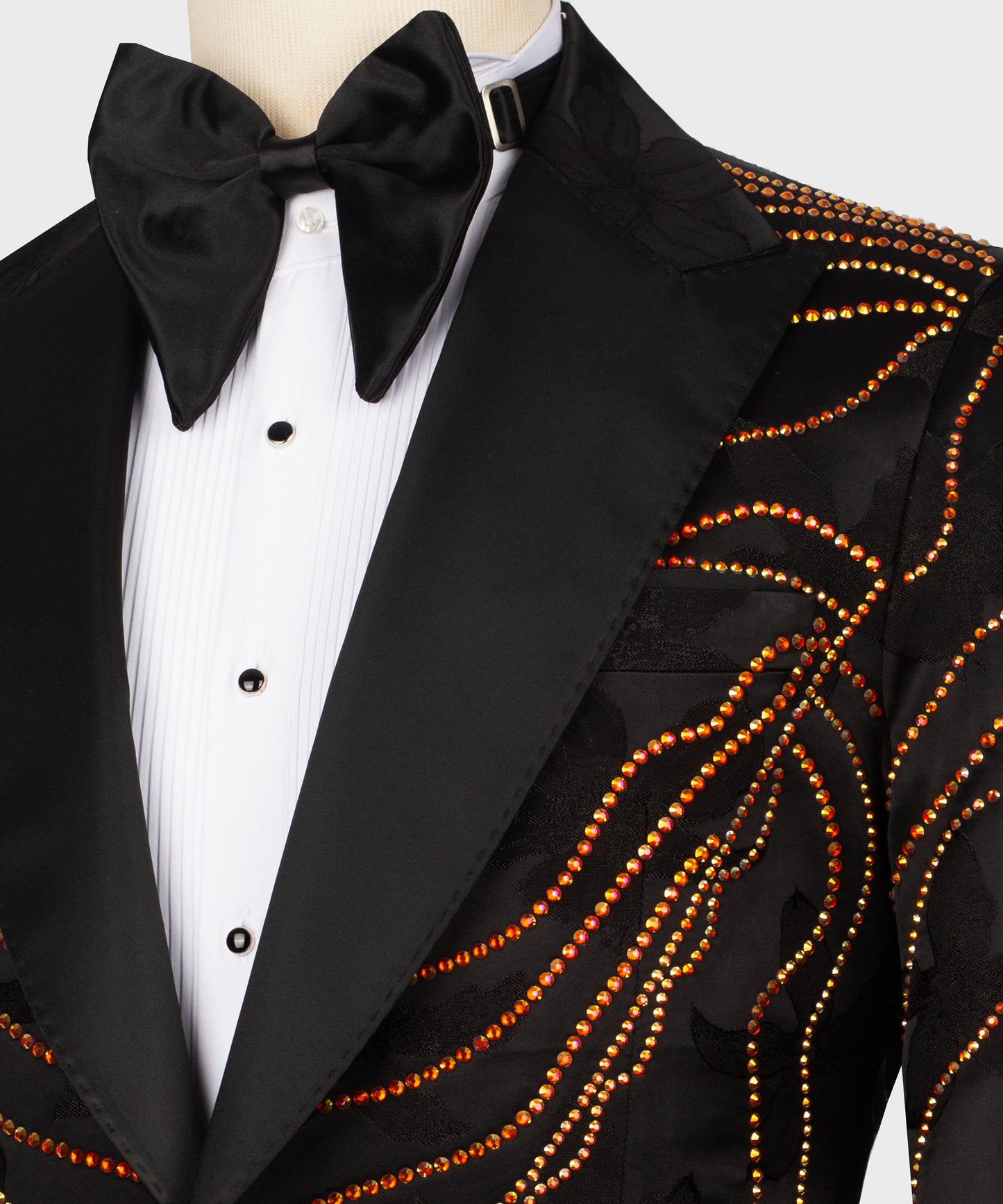 Embroidered Tuxedo on Patterned Fabric