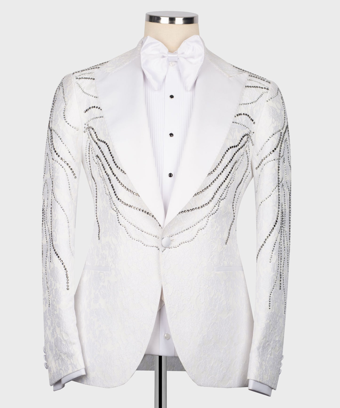 Embroidered Tuxedo on Patterned Fabric