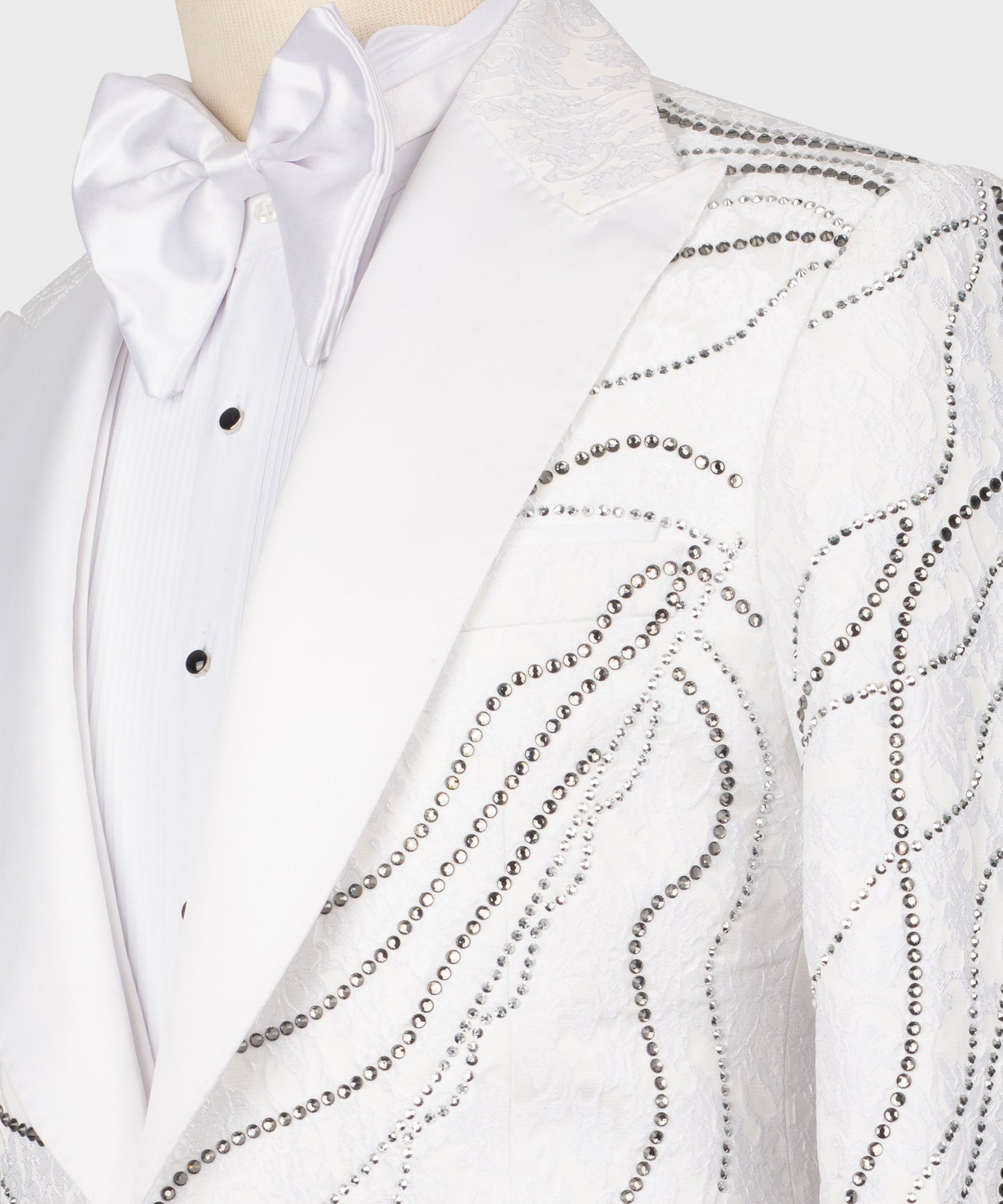Embroidered Tuxedo on Patterned Fabric
