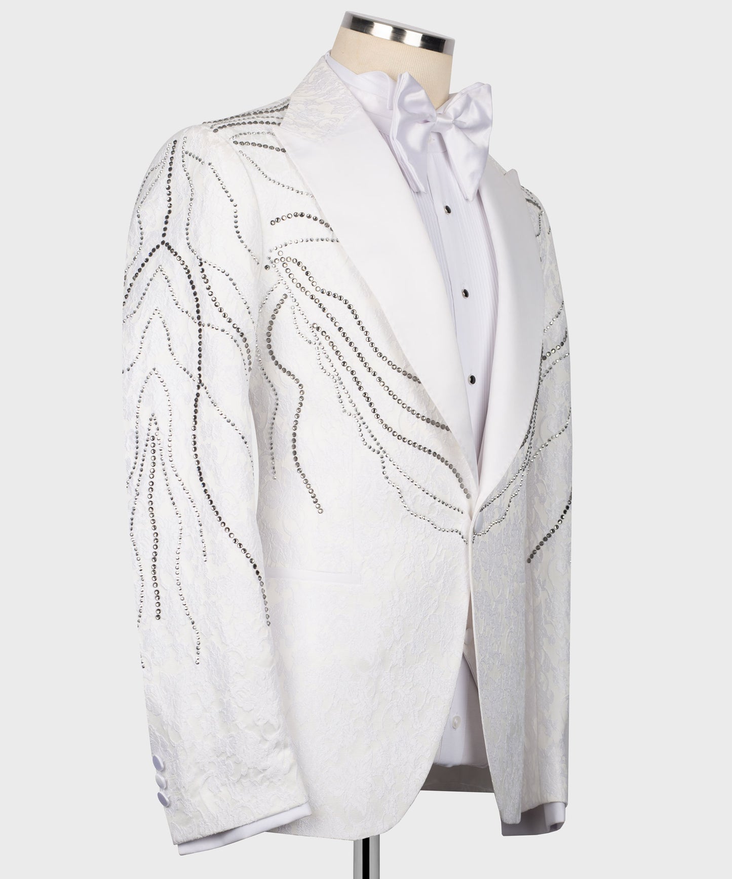 Embroidered Tuxedo on Patterned Fabric
