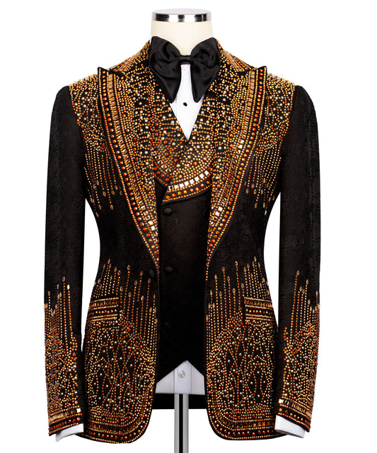 Tuxedo with stone embroidery on trousers, jacket and vest