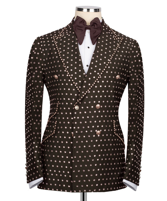 Fully Embroidered Tuxedo - Brown