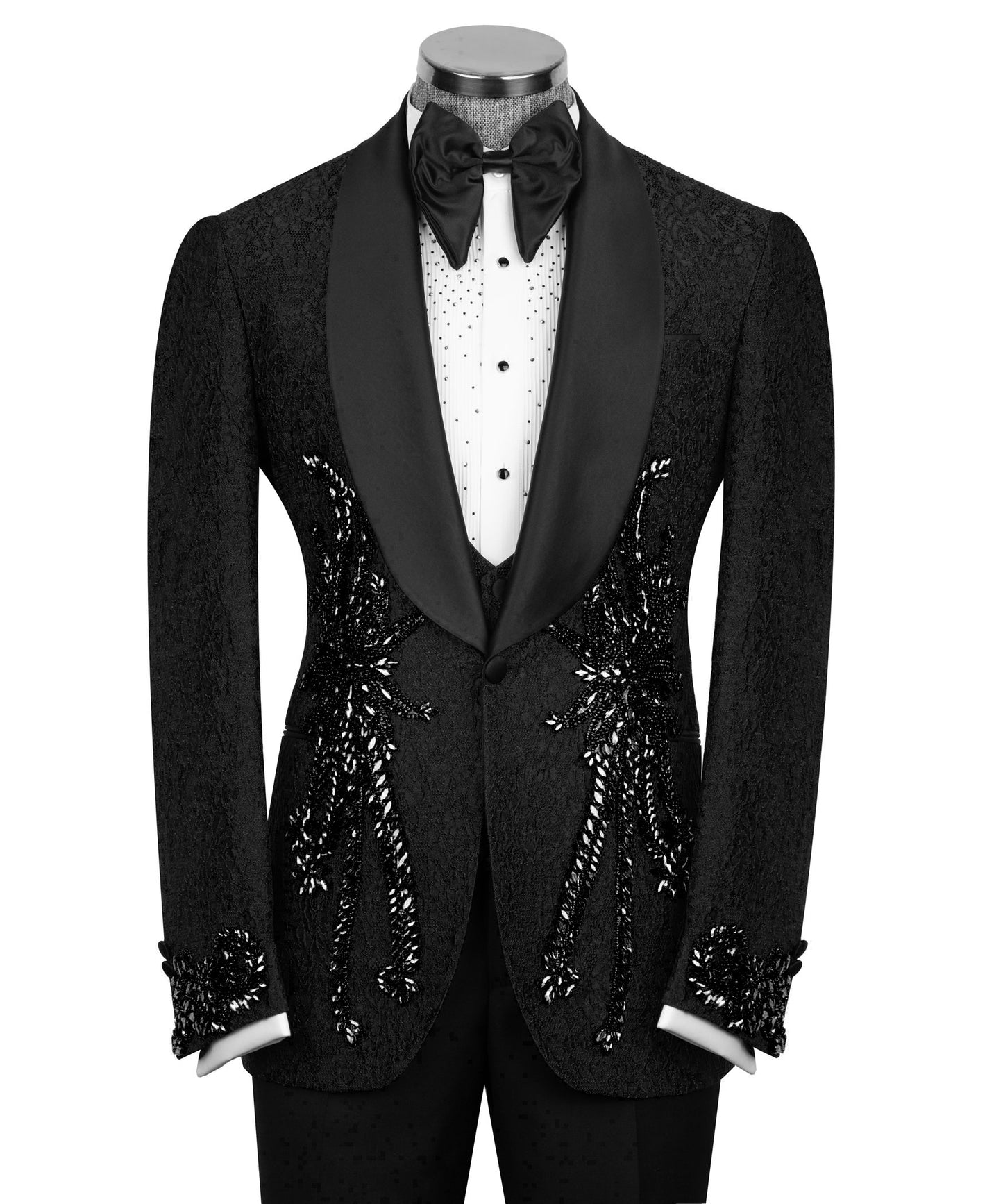 Stone Embroidered Black Tuxedo