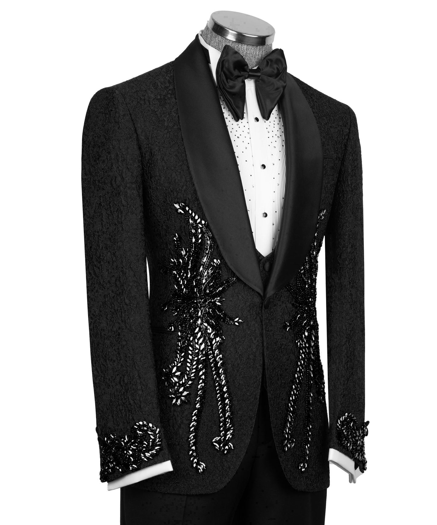 Stone Embroidered Black Tuxedo