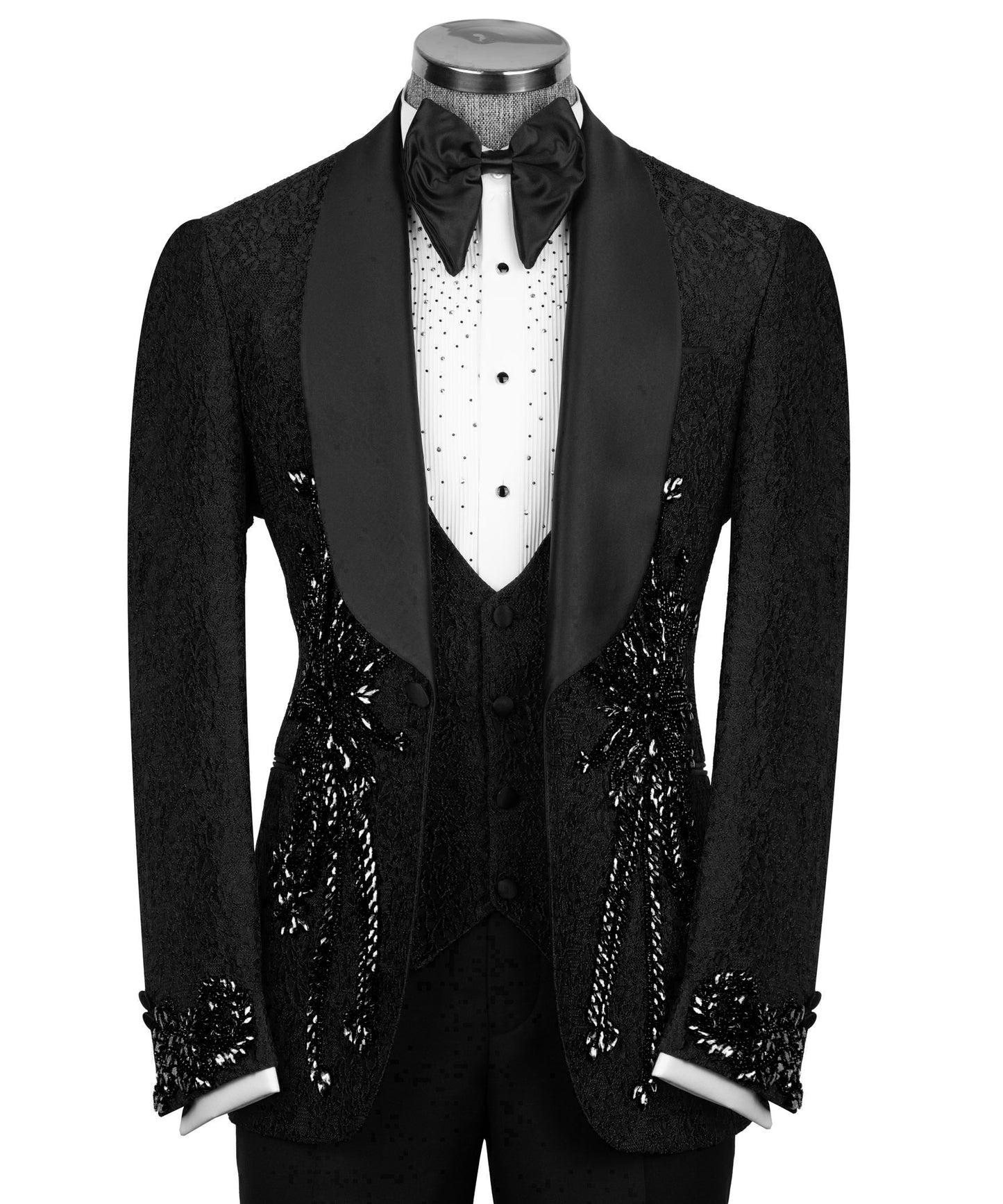 Stone Embroidered Black Tuxedo