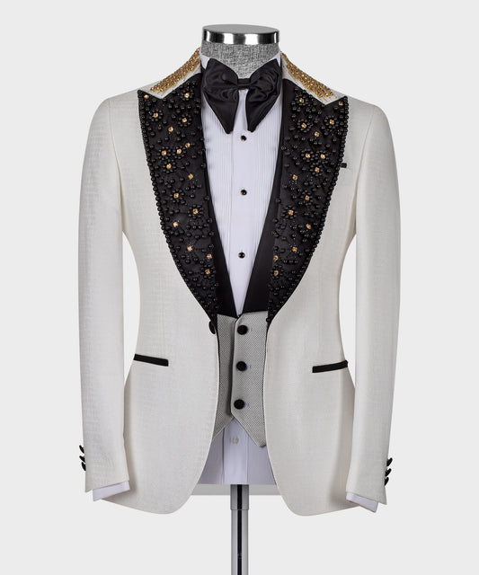 Stone embroidered white tuxedo